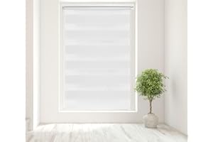 Caecus White Day and Night Zebra Roller Blind Dual Layer Fabric Aluminium Rail Easy Fit Home Office Bedroom Kids Room Easy Fit 40cm Width x 160cm Drop