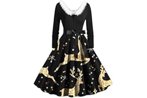 WVONIF Robe De Noël Femme Grande Taille Robe Moche Noel Automne Hiver Robe Année 80 Noël Robe Vintage Femme Années 50s 60s Robes de Soirée Cocktail Mariage Fête Déguisement De Père Noël Adulte