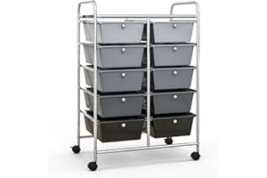 GIANTEX Rollwagen mit 10 Schubladen stapelbar, Schubladenwagen Badrollwagen Küchenwagen mit feststellbaren Rollen, Aufbewahrungswagen Haushaltswagen für Küche Bad Büro 65,5x37x87cm Hellgrau+Schwarz