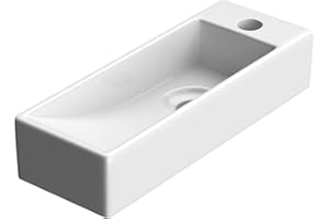 DB DUROVIN BATHROOMS Durovin Bathrooms Mini Ceramic Sink - Wall Hung Mount - Ultra Slim Rectangular Cloakroom Hand Washing Basin - One Right Hand Tap Hole