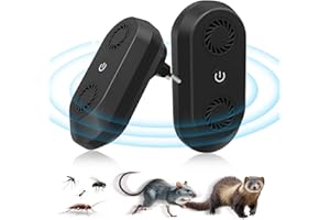 EYOURLIFE Lot de 2 Répulsifs Ultrason Rongeur Souris Rat, Prises Répulsif Nuisible Esthétique Électronique Intérieur Naturel Anti-Rongeurs Furet Fouine Loir Grenier Voiture Animaux Pest (Noir)