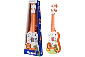 FALAFOTY Kids Ukulele Guitar Toy, 41cm Guitar Musical Toy Instruments with 4 Ajustable Strings, Cartoon Mini Guitar Music Learning Educational Toys for Toddlers Beginners Boys Girls Gift (Orange)