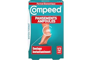Compeed® - 12 Pansements Ampoules Hydrocolloïde - Effet Seconde Peau - Cicatrisation Rapide - Moyen Format Economique (6,8 x 4,2 cm)