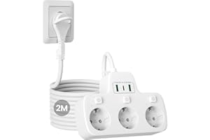 HONIHOM Regleta Enchufes Plano con Interruptor Individual,Ladron Enchufes USB C 3 Tomas Schuko,Enchufe Multiple Pared Clavija Extra Plana,Outlet Extender 2M Alargador Cable,Tomadas Electricas,Blanco