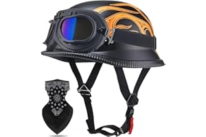 Labzaa Vintage Deutsche Motorrad Halbschalenhelm mit ECE, Retro Half Öffnen Jethelm mit Schutzbrille für Bike Cruiser Chopper Moped Scooter ATV Männer und Frauen Helm H L