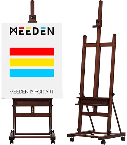 MEEDEN Deluxe Rocker Crank Studio Easel - Solid Beech Wood, Adjustable 58" To 118", Holds Canvas Up To 76.7", With Casters