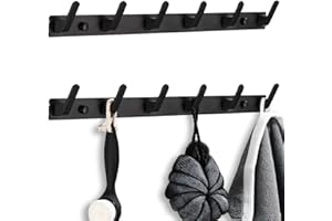 LONGHEXINA Coat Hooks Wall Mounted, Heavy Duty Wall Coat Racks with 6 Hooks (2 Pack), Key Hooks Wall Mounted, Rust Resistant Coat Hangers Wall Mounted for Clothes, Hats and Towels