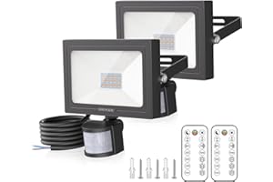 MEIKEE 15W Focos LED Exterior con Sensor de Movimiento, Blanco Cálido 2700K Foco Proyector LED con Control Remoto, 3 Modos, Impermeable IP66, Iluminación de Seguridad para Casa, Garaje, Patio - 2Pcs