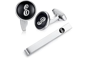 Honey Bear Carta Inicial Alfabeto Gemelos & Clip Pasador de Corbata Pisacorbatas - Acero Inoxidable para la Camisa de los Hombres Regalo de Boda del Negocio Negro