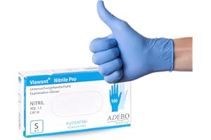 Viawant – Passgenaue Nitril Einmalhandschuhe 100 Stück in S Blau | Einweghandschuhe für Medizin, Lebensmittel, Haushalt uvm. | Nitrilhandschuhe puderfrei & latexfrei