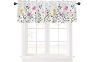 Ausing Tenda corta per cucina con motivo floreale, 137 × 45 cm, moderna tenda decorativa per balcone, rosa