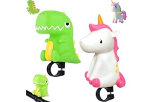 Huahuanghui Timbre Bicicletas Infanti,6 Piezas Bocina de Bicicleta para Niños,Mini Accesorios de Ciclismo Unicornio Dinosaurio Campana de Bicicleta para Niños Niñas Scooter Bicicleta Equilibrio