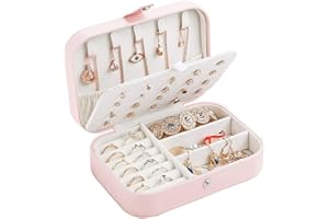 Kitchnexus Kleine Schmuckkästchen Schmuckbox aus PU-Leder, Kleines Tragbar Reisen Schmuckkasten für Mädchen und Damen Geschenk - Rosa