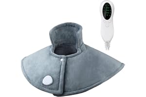 Uplayteck Termoforo Cervicale e Spalle, Cuscino Cervicale Termico, 10 Temperature, 3 Timer di Spegnimento Automatico, Riscaldamento Rapido, Adatto per Compleanno, Natale, Anniversario, Grigio, 45 x 50