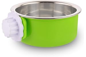 MOACC Caisse Chien Bol Amovible en Acier Inoxydable Gamelle à Suspendre pour Animal Domestique Cage Petit Bol d'eau Feeder Nourriture pour Chiens Chats Lapins Birdsgreen Pet Supplies