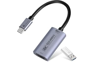 Guermok Carte de Capture HDMI 4K@60FPS, 1080P@240FPS USB 3.0 HDMI vers USB A/C pour Streaming, Compatible Pad, Switch 2/1, PS 5/4, Quest 3, macOS, Windows, OBS, Caméra