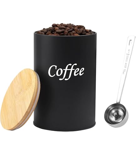 Lot De 2 Boîtes à Café Hermétiques 1000ml Noir & Blanc - Couvercle Bambou Pour Grains, Moulu, Dosettes - Conservation Fraîcheur