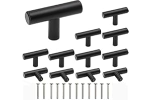 HNJKJEU 12 Stück Möbelknöpfe Stangengriff Edelstahl Einzelloch 50mm Türgriffe Schrankknöpfe kommodenknöpfe Schubladegriff Möbelgriffe Küche Badzimmer Griff für Tür Schrank Modern Schwarz
