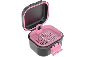 BVN Scatola per protesi a prova di perdite, scatola per protesi dentali con colino, portatile, per tutte le età, protesi e parentesi graffe (nero + rosa).