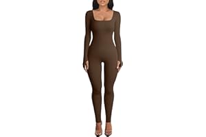 Adisputent Women Bodycon Jumpsuits Long Sleeve Square Neck Bodysuit Onesies Ribbed Knit Yoga Jumpsuit One Piece Romper Workout Sports Outfits Playsuit