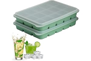 LYQOQYL Eiswürfelform, Silikon Eiswürfelform mit Deckel, 2 Stück 30 Fach Silikon Eiswürfelschale, für Cocktails Whisky Wein Obst Fruchtpürees Eiscreme Eistee (Olive Green+Olive Green)