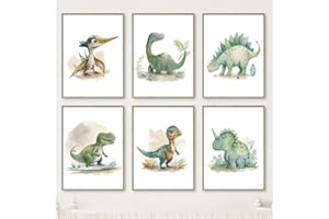 Youihom 6 Laminas Niño Habitacion Cuadros de Dinosaurios Infantiles Verde Poster Habitación Bebe Laminas Lienzo 21 x 30 cm sin Marco