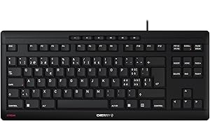 CHERRY STREAM KEYBOARD TKL, Tastiera Con Filo senza Tastierino Numerico, Layout per la Svizzera (QWERTZ), Battitura Silenziosa dei Tasti, Sensazione di Digitazione Unica, Nero
