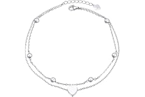 Flyow 925 Sterling Silber Fußkettchen für Damen Mädchen Böser Blick Hamsa Hand Geschichtetes Herz Einstellbare 9 10 11 Zoll Unendlichkeit Fuß Knöchel Armband Schmuck Geburtstagsgeschenk