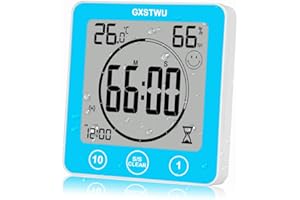 GXSTWU Digital Timer Shower Clock Waterproof Clocks for Bathroom Kitchen Timer Clocks Thermometer Hygrometer Wall Clock with Suction Cup Hanging Hole Stand Magnet Blue