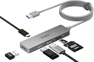 ‎ACEELE Aceele USB Hub 3.0 mit 1.2 m Kabel, 6-in-1 USB Adapter auf 3 USB 3.0 Extension und SD/TF Kartenleser, geeignet für Laptops, Desktops PC, Xbox und Mac usw (Grau)