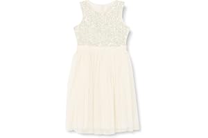 Maya Deluxe Vestido Midi para Niñas con Lentejuelas Adornadas para Fiesta, Tutú, Damas de Honor, Boda con Lazo para Cinturón