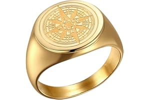 Joliernelle Mens Compass Ring 18K Gold Plated/Stainless Steel Solid Signet Ring Size O to Z