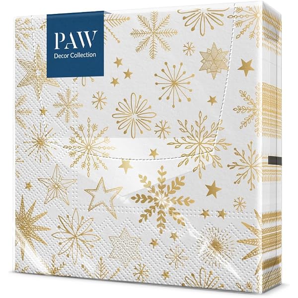 Weihnachtsservietten 'Christmas Dreams' – Gold-weißes Design Auf Stoffähnlichem Airlaid (40x40 Cm, 12 Stück)