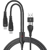 PD 100W Destekli 3'in 1 Arada Naylon &Ouml;rg&uuml;l&uuml; Kablo, &Ccedil;oklu Şarj Kablosu USB A/C Tipi C/Yıldırım/iPhone, iPad, MacBook, Galaxy i