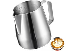 Wrobic Milk Frothing Pitcher 14oz/400ml, Stainless Steel Milk Jug for Making Latte Art and Coffee Cappuccino,Latte Art Barista Steaming Pitcher Milk Frother Jug with Scale