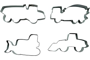 BekkiB 3664 - Set di 4 formine per biscotti "cantiere", in acciaio inox, a forma di veicoli e macchine da cantieri