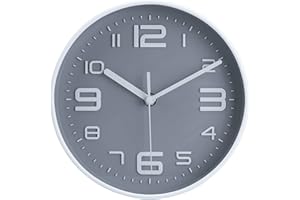 Topkey Reloj de Pared Redondo silencioso de 8 Pulgadas, fácil de Leer, números Grandes, Cocina, Moderno, sin tictac, Reloj de Pared Decorativo para Dormitorio, Oficina, Escuela - Gris