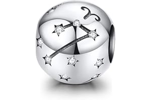 LaMenars 12 Constelación Abalorios Charms Plata de Ley 925, Abalorios de Zodiaco Compatible con Pulsera Pandora & Europeo, Regalo de Cumpleaños Significativo