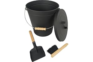 Relaxdays askhink med lock, 20 l, inkl. Askborste och öppen spade, handtag, svart/naturlig