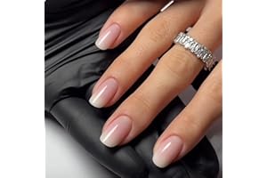 GlamRays Lot de 24 faux ongles courts, brillants, carrés, en acrylique, press on, rose nude, avec motifs dégradés