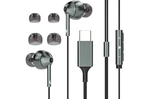 bakibo USB C Kopfhörer mit Mikrofon Kompatibel mit Samsung Galaxy 24/23/22/A54/A53/A50 i Phone 15 i Pad MacBook In-Ear Kopfhörer mit Kabel USB C Lautstärkeregler Ohrhörer Kabelgebundenes, Grau