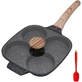 Bobikuke Pankache Padella, Padella Pancake con Coperchio Antiaderente, Nero | Padella per Frittata a 4 Fori in Alluminio Per