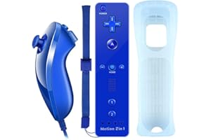 COOLEAD - Mando a Distancia 2 en 1 para Wii y Wii U Motion Plus, Mando a Distancia para Wii y Wii U con Funda de Silicona y Correa de muñeca Azul Azul Oscuro