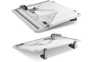 NEWFUN Lavagna da Disegno Professionale,Tavolo da disegno A3,Tavolo da Disegno Multifunzionale per il Disegno Tecnico in Ufficio A3 con Goniometro, Binario per il Disegno Parallelo, Angolo Regolabile