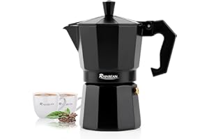 RAINBEAN Cafetière Italienne 6 Tasses/300 ml, Aluminium, Expresso Moka - Cafetiera pour café Latte Mocha Cappuccino Macchiato avec deux verres à double paroi, pour le cadeau des amateurs de café