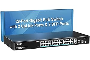 VIMIN 24 Port Gigabit PoE Switch with 2 Uplink Gigabit & 2 SFP Ports, 28-Port Ethernet PoE Switch Unmanaged w/ 320W High Power, Support IEEE802.3af/at, VLAN, Rack-Mount, Sturdy Metal Housing