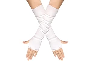 QUUPY 1 Pair Classic Black Fashion Lotus Leaf Style Stretch Fingerless Gloves Elbow Length Thumb Hole Arm Warmers Winter Autumn Arm Sleeve for Women Girls