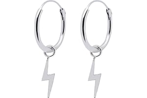 ENTREPLATA Pendientes de Aro Plata De Ley 925 Criollas Sterling Silver Unisex Aros de Plata Con Charm Aretes Y Colgantes Forma De Rayo Mini