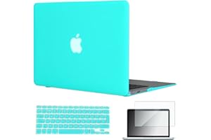TOPIDEAL compatible with 3in1 Case For EU/UK Keyboard Layout Macbook Air 13-inch Matte Hard Shell Case Cover Skin For Macbook Air 13.3" + Keyboard Cover + Screen Protector - Turquoise