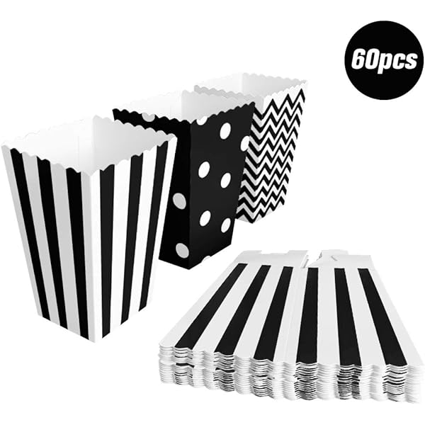 Scatole Popcorn In Cartone - 18 Pezzi, Nero, Per Feste E Cinema In Casa